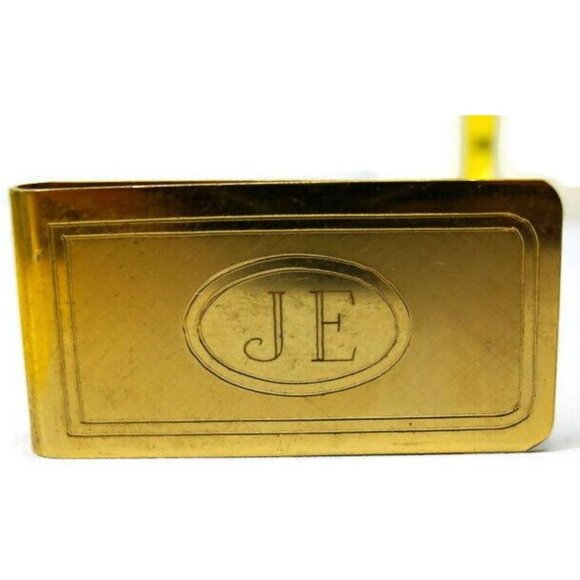 Money Clip Monogramed "JE" Gold Plated Credit Card Cash ID Holder - Picture 3 of 8